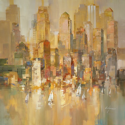 Sunlit City IV by Wilfred - Original Painting on Box Canvas